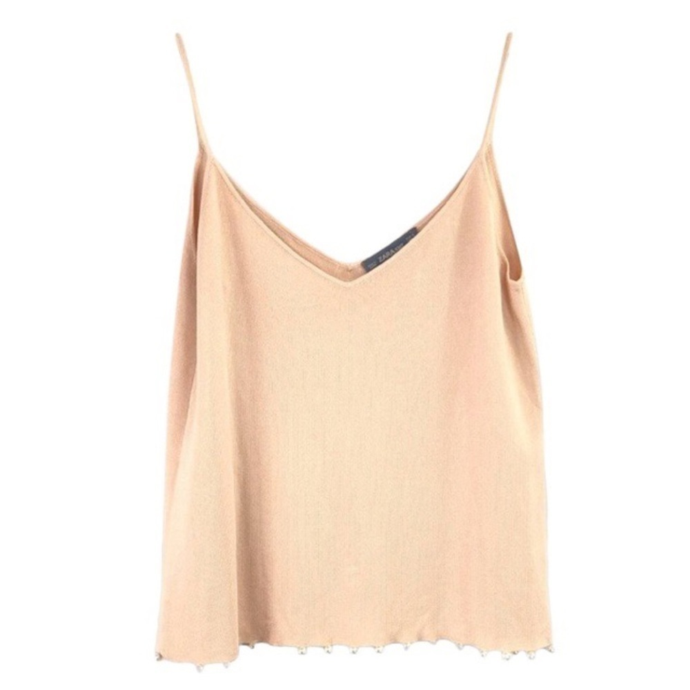 Zara Knit Peach Cami with Pearl Hem Detail Size Small